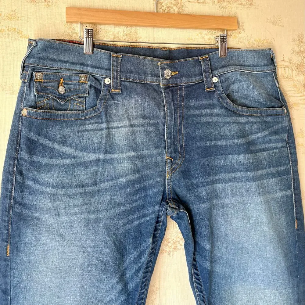 True Religion Skinny Flap Jeans Mens 40 Blue Horseshoe Single Needle Modern